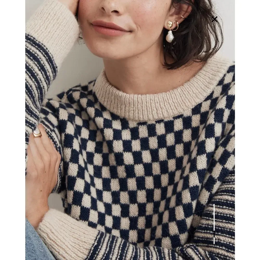 Madewell Crewneck Sweater in Checked Stripe, M